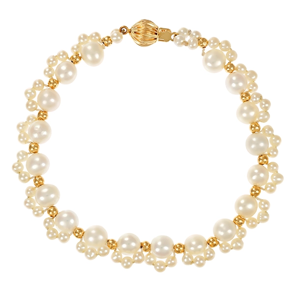Armband, 14K, Gelbgold, Perlen, L18.5cm