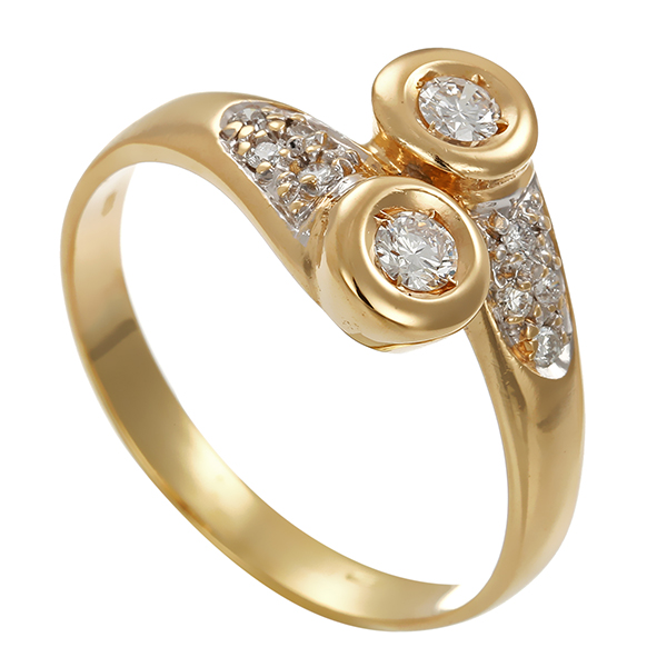 Diamantring, 14K, Gelbgold, Brillanten, Diamanten