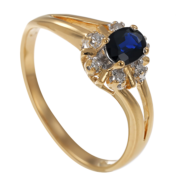 Ring, 14K, Gelbgold, Saphir, Diamanten