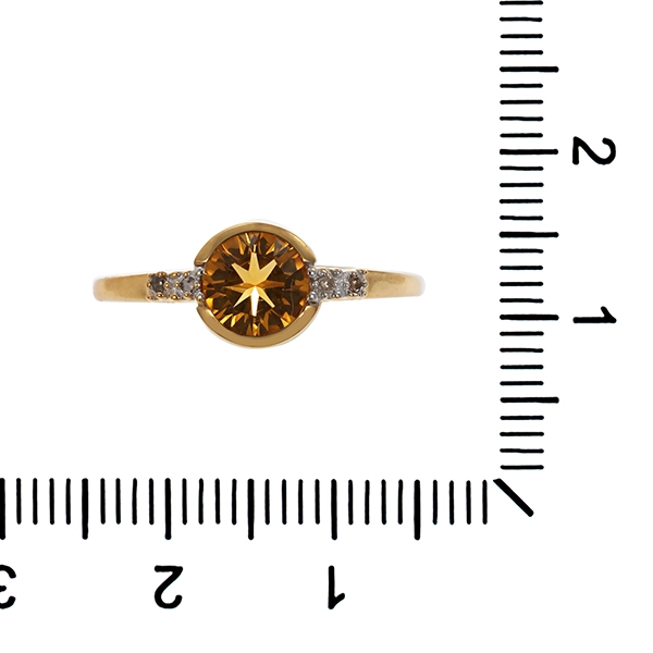 Ring, 9K, Gelb-/Weißgold, Citrin, Diamanten