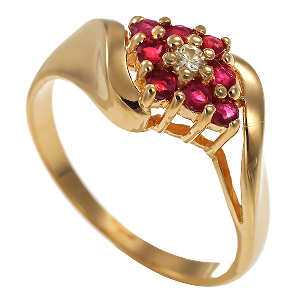 Ring, 14K, Gelbgold, Brillant, Rubine