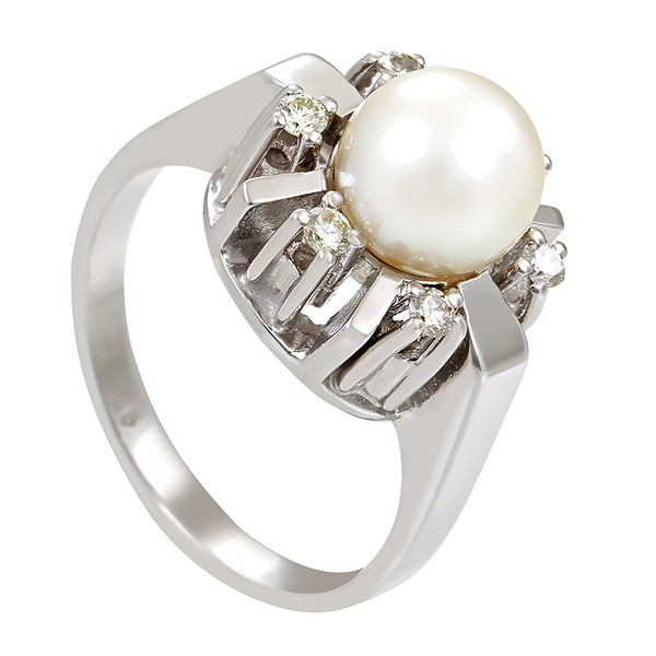Diamantring, 14K, Weißgold, Perle