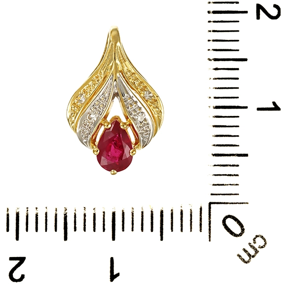 Anhänger, 14K, Gelb-/Weißgold, Diamanten, Rubin