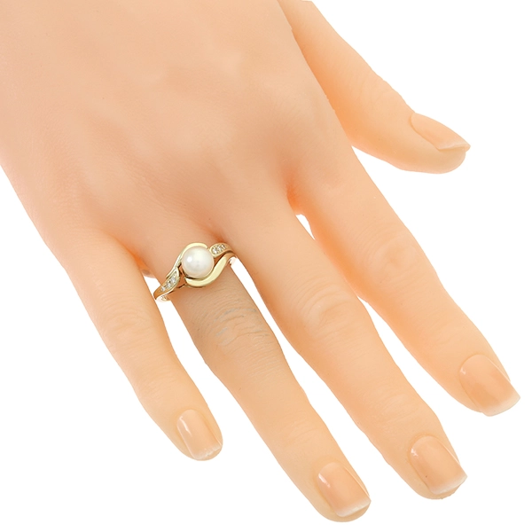 Ring, 14K, Gelbgold, Perle, Brillanten