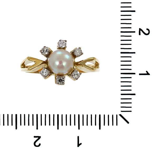 Ring, 14K, Gelb-/Weißgold, Perlen, Diamanten