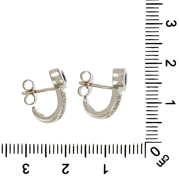 Steckcreolen, 14K, Weißgold, Brillanten, Saphire