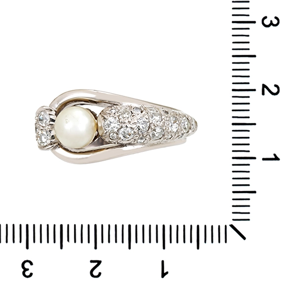 Ring, 14K, Weißgold, Perlen, Diamanten