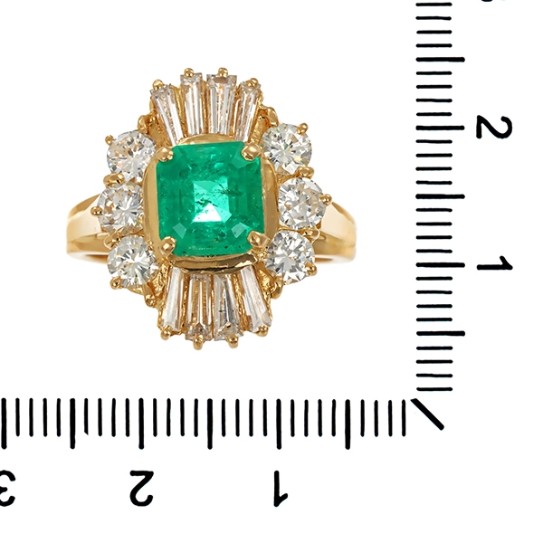 Ring, 18K, Gelbgold, Smaragd, Brillanten, Diamanten