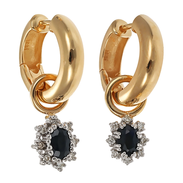 Creolen, 14K, Gelb-/Weißgold, Brillant, Saphir