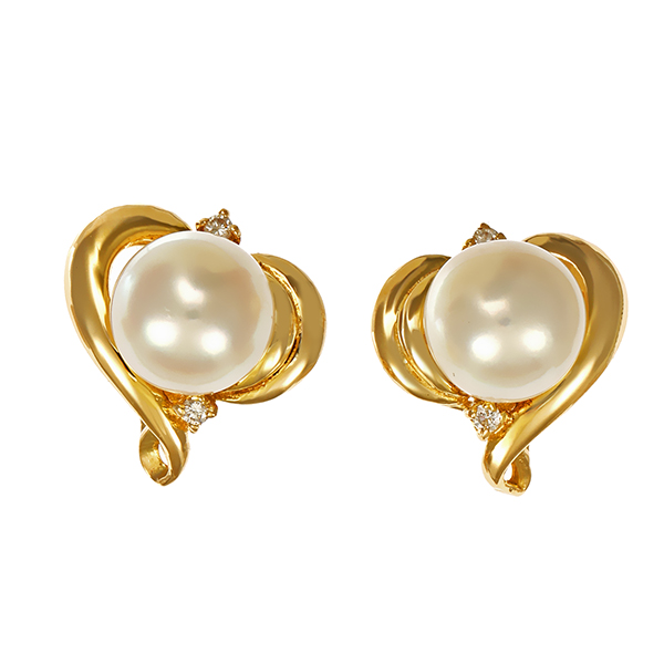 Ohrstecker, 18K, Gelbgold, Perlen, Diamanten