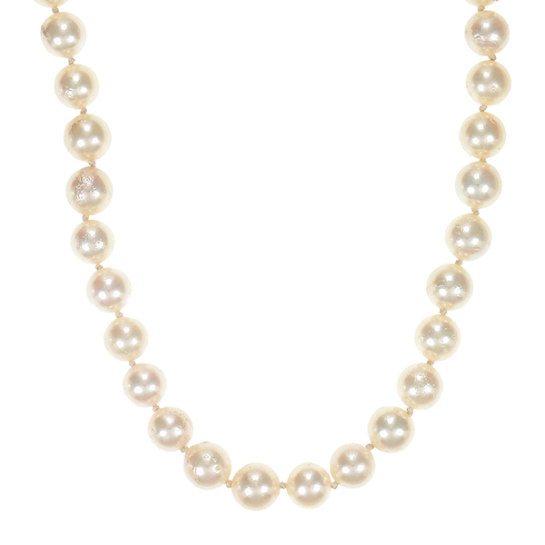 Perlenkette 14K, Gelbgold, Perlen, Diamanten