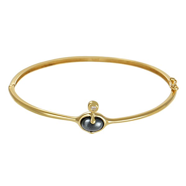 Armreif, 14K, Gelbgold, Haematit, Brillant