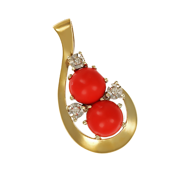 Anhänger, 8K, Gelbgold, Koralle, Diamant