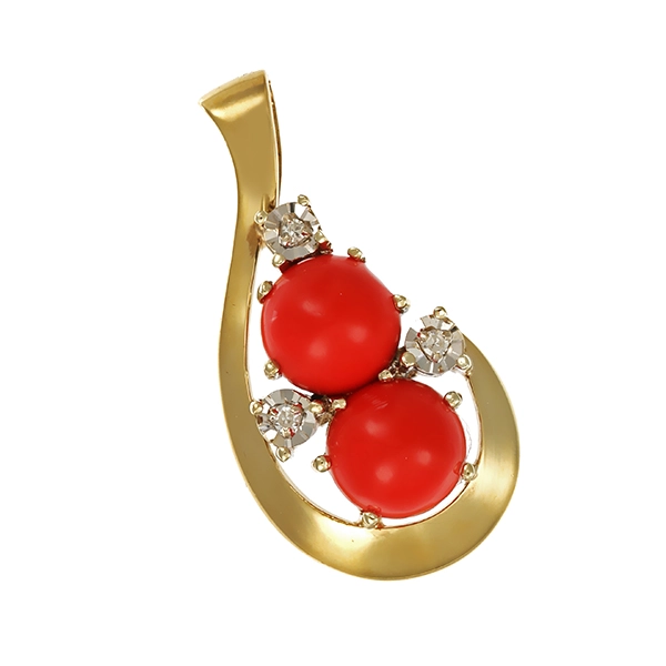 Anhänger, 8K, Gelbgold, Koralle, Diamant