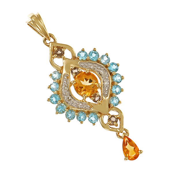 Anhänger, 9K, Gelbgold, Diamant, Quarz, Topas, Citrin
