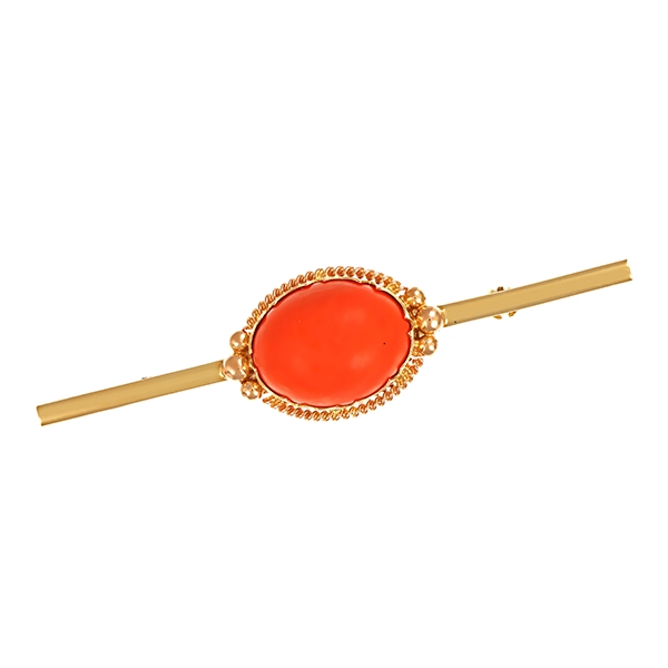 Brosche, 14K, Gelbgold, Koralle
