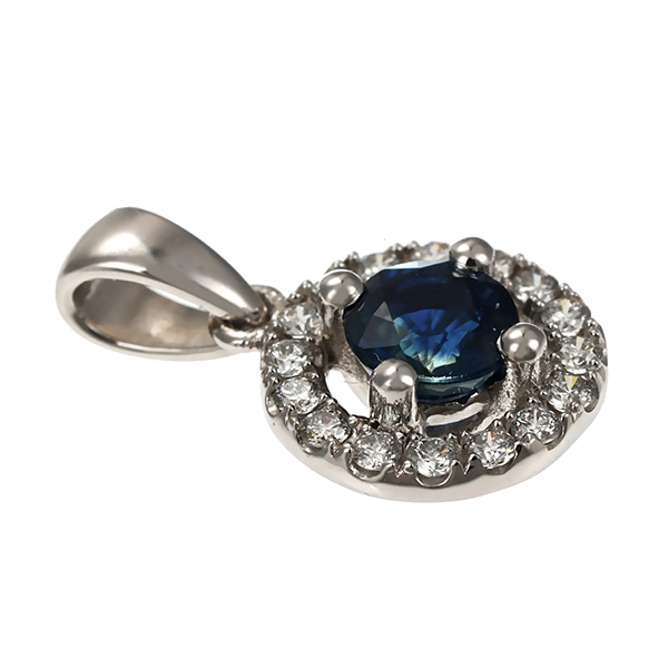 Anhänger, 14K, Weißgold, Saphir, Brillant