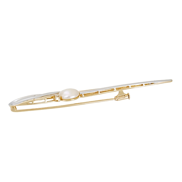 Brosche, 14K, Gelb-/Weißgold, Zuchtperle, Brillant