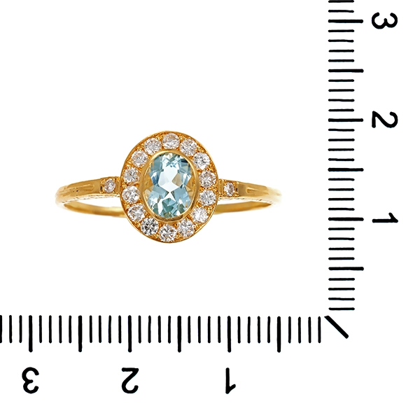 Ring, 18K, Gelbgold, Zirkonia, Aquamarin