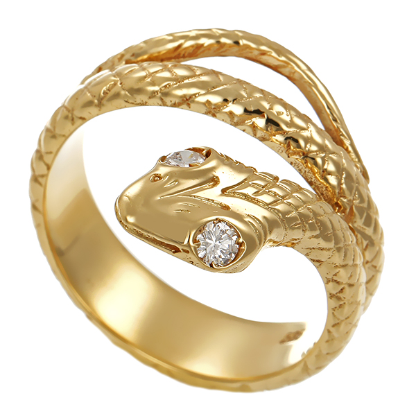 Diamantring, 14K, Gelbgold, Brillanten, Schlange