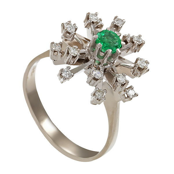 Diamantring, 14K, Weißgold, Smaragd, Brillant