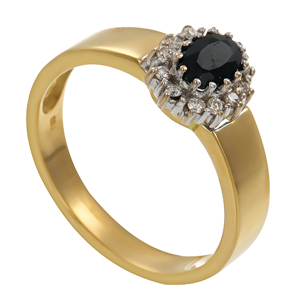 Ring, 18K, Gelb-/Weißgold, Saphir, Brillanten