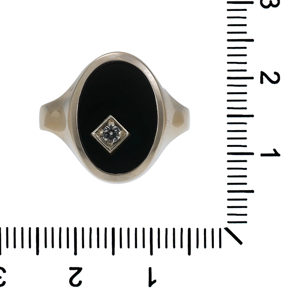 Herrenring, 14K, Weißgold, Onyx, Brillant