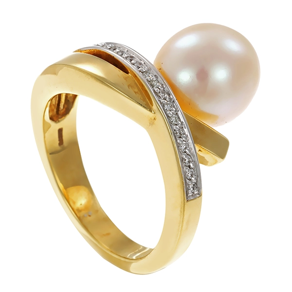 Ring,14K, Gelb-/Weißgold,  Zuchtperle, Brillanten