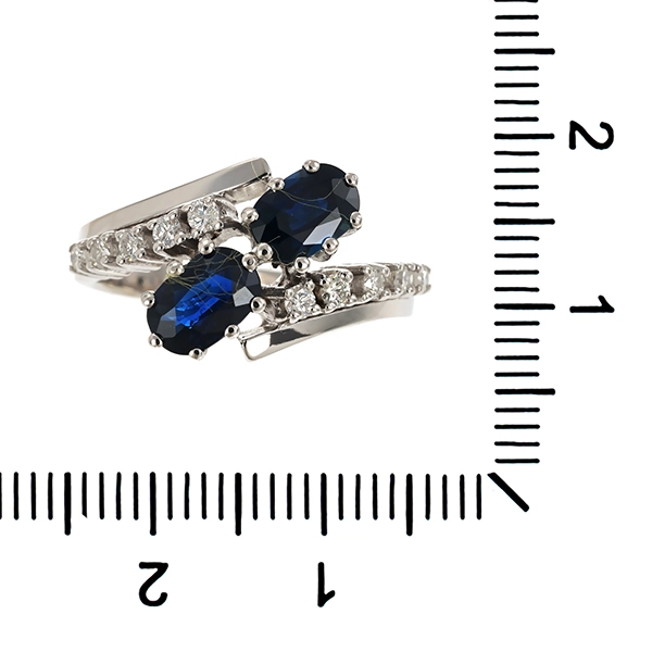 Ring, 14K, Weißgold, Saphire, Brillanten