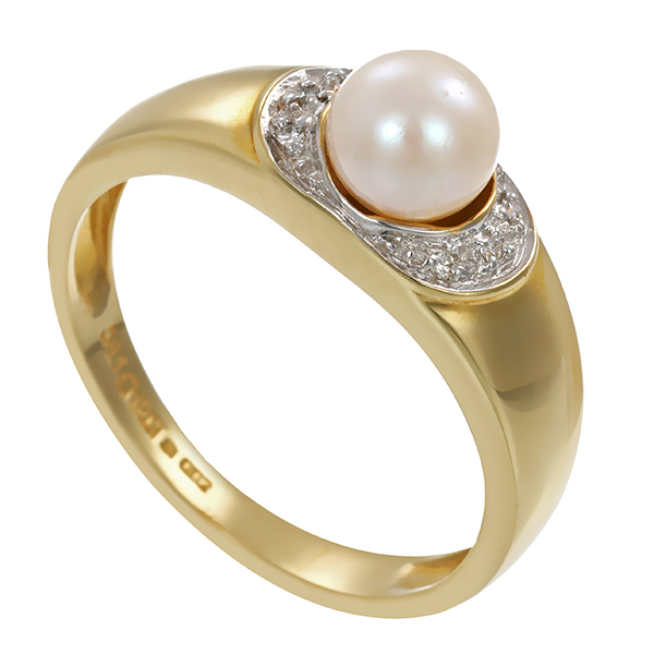 Ring, 14K, Gelb-/Weißgold, Perle, Diamanten