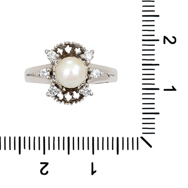 Ring, 14K, Weißgold, Perle, Brillant