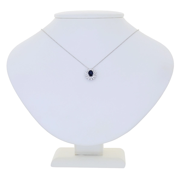 Collier, 14K, Weißgold, Saphir, Brillanten