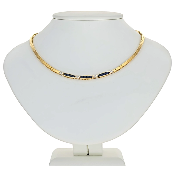 Collier, 18K, Gelbgold, Saphire, Brillanten