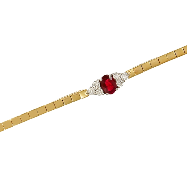 Armband, 14K, Gelb-/Weißgold, Rubin, Brillanten 0,40ct