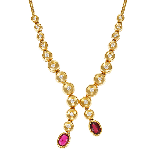 Collier, 18K, Gelbgold, Rubine, Brillanten 0,36 ct
