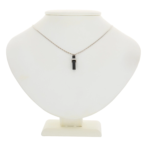 Collier, 14K, Weißgold, Onyx, Diamanten