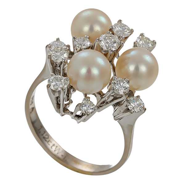 Ring, 18K, Weißgold, Perlen, Brillanten, 1,12ct