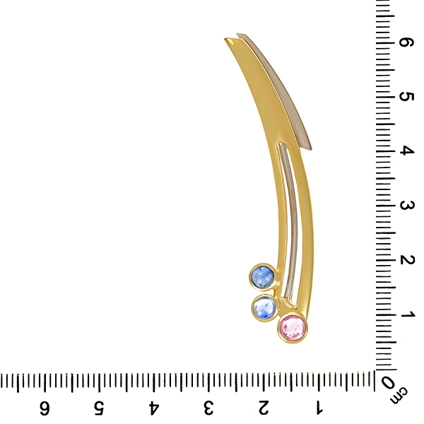 Brosche, 14K, Gelb-/Weißgold, Saphire, Rubine