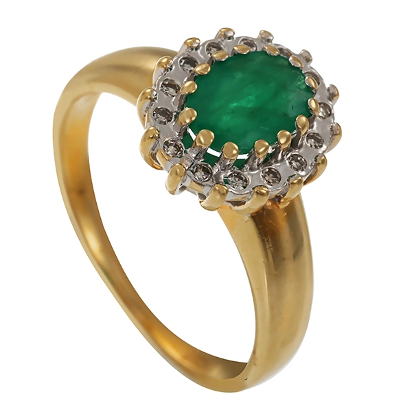 Ring, 9K, Gelb-/Weißgold, Smaragd, Diamant