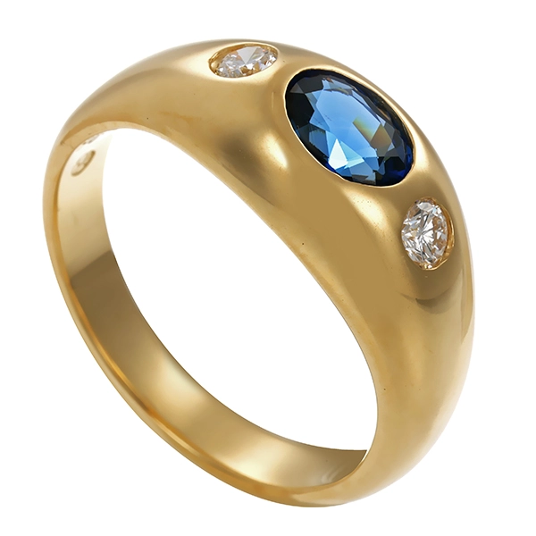 Ring, 14K, Gelbgold, Saphir, Brillanten