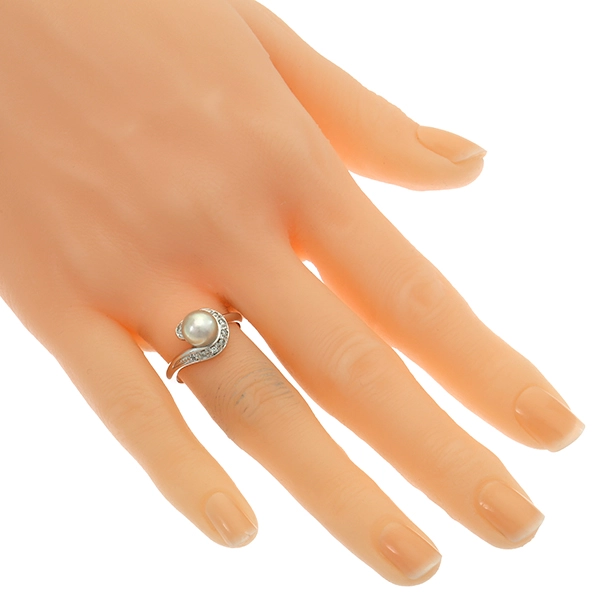 Ring, 18K, Weißgold, Perle, Brillant