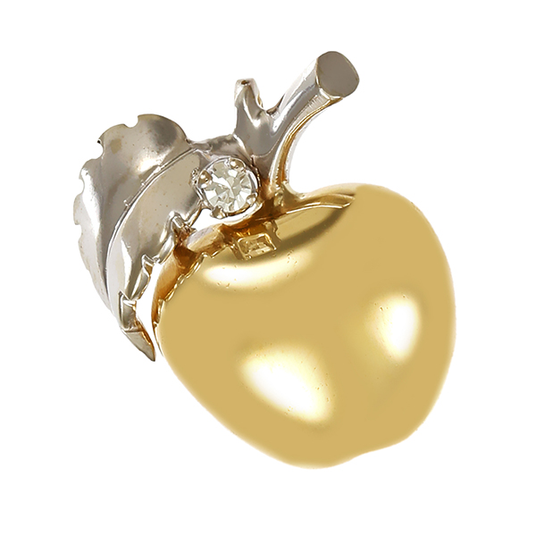 Anhänger, 14K, Gelb-/Weißgold, Diamant, Apfel