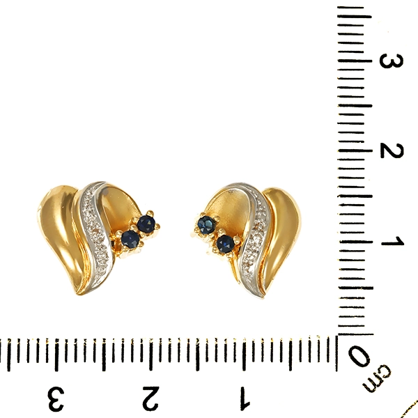 Ohrstecker, 14K, Gelb-/Weißgold, Saphir, Diamant