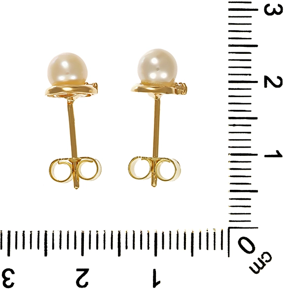 Ohrstecker, 14k, Gelbgold. 2 Zuchtperlen, 2 zirkonia