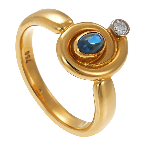 Ring, 18K, Gelbgold, Saphir, Brillant