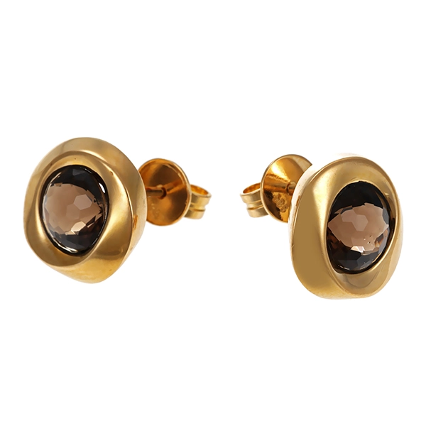 Ohrstecker, 14K, Gelbgold, Rauchquarz