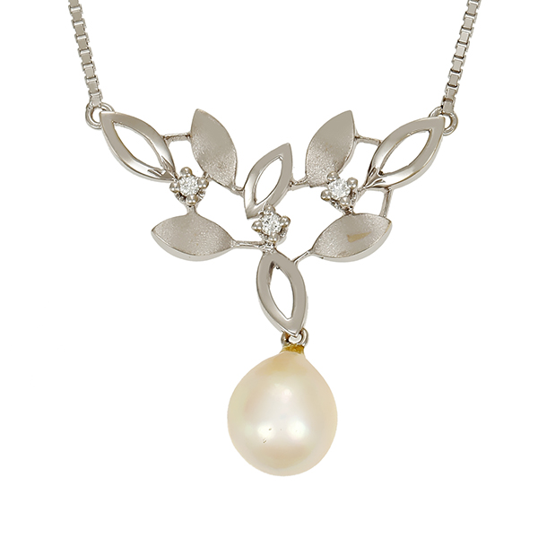 Collier, 14K, Weißgold, Perle, Brillanten