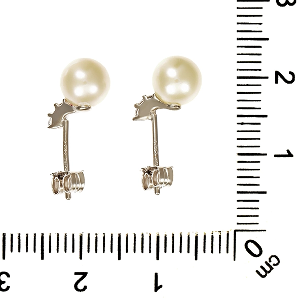 Ohrstecker, 18K, Weißgold, Perlen, Zirkonia