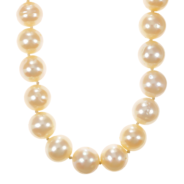 Perlenkette, Schliesse 14K, Gelbgold, Diamanten