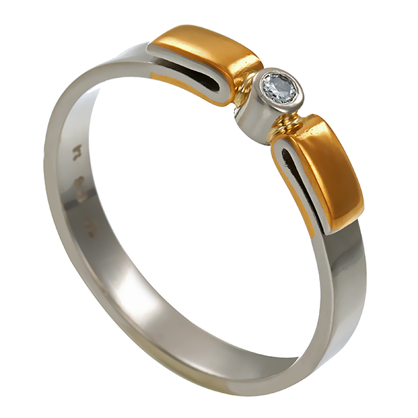 Diamantring, Pt950, Platin/Gelbgold, Brillant